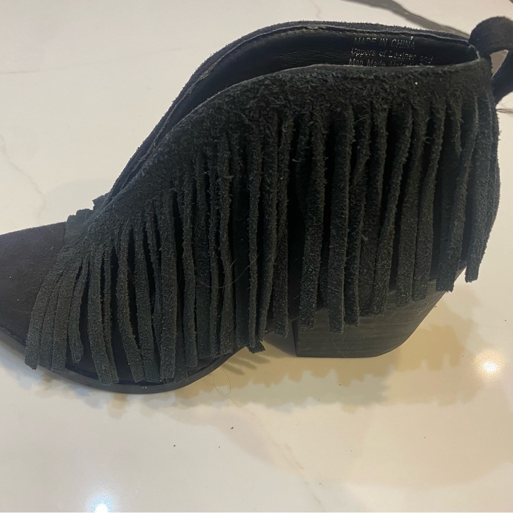 Fringe Suede Ankle Booties - Black